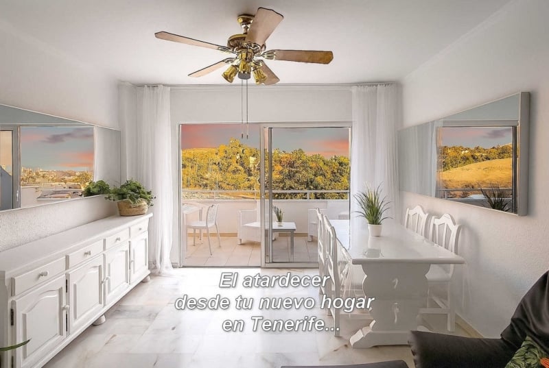 Amplio apartamento en venta en San Eugenio Alto, Tenerife, con terraza de 16 m², vistas al mar, piscina comunitaria climatizada y cerca de Playa de las Américas.